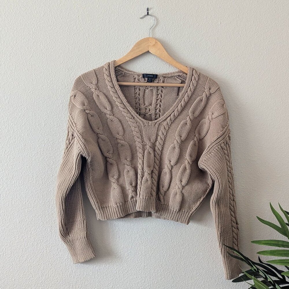 JCrew Oversized V-Neck Cropped Cotton Sweater
